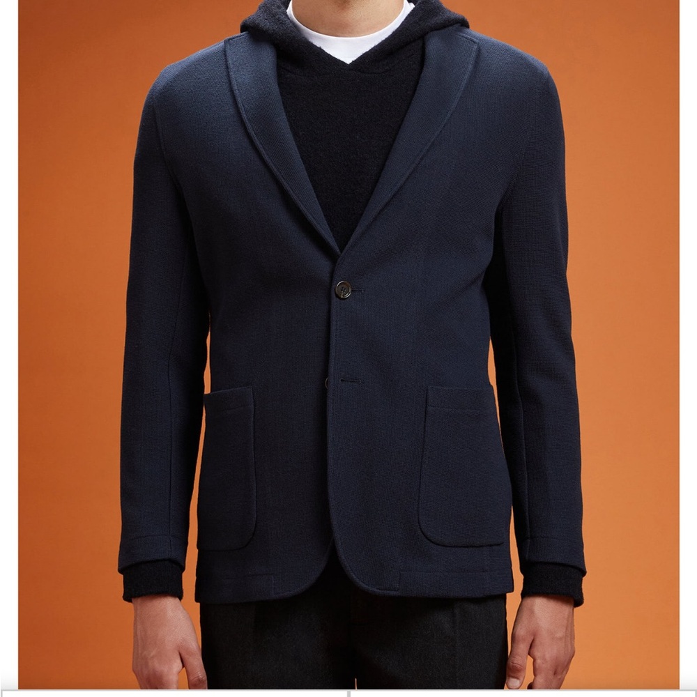 Elegant Navy Men's Blazer Knitted Fabric Size 54EU